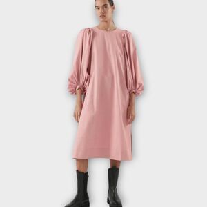 COS Womens Dress Sz 14 Pedal Pink Cotton Sateen Puffy Sleeves Keyhole Cottagecor